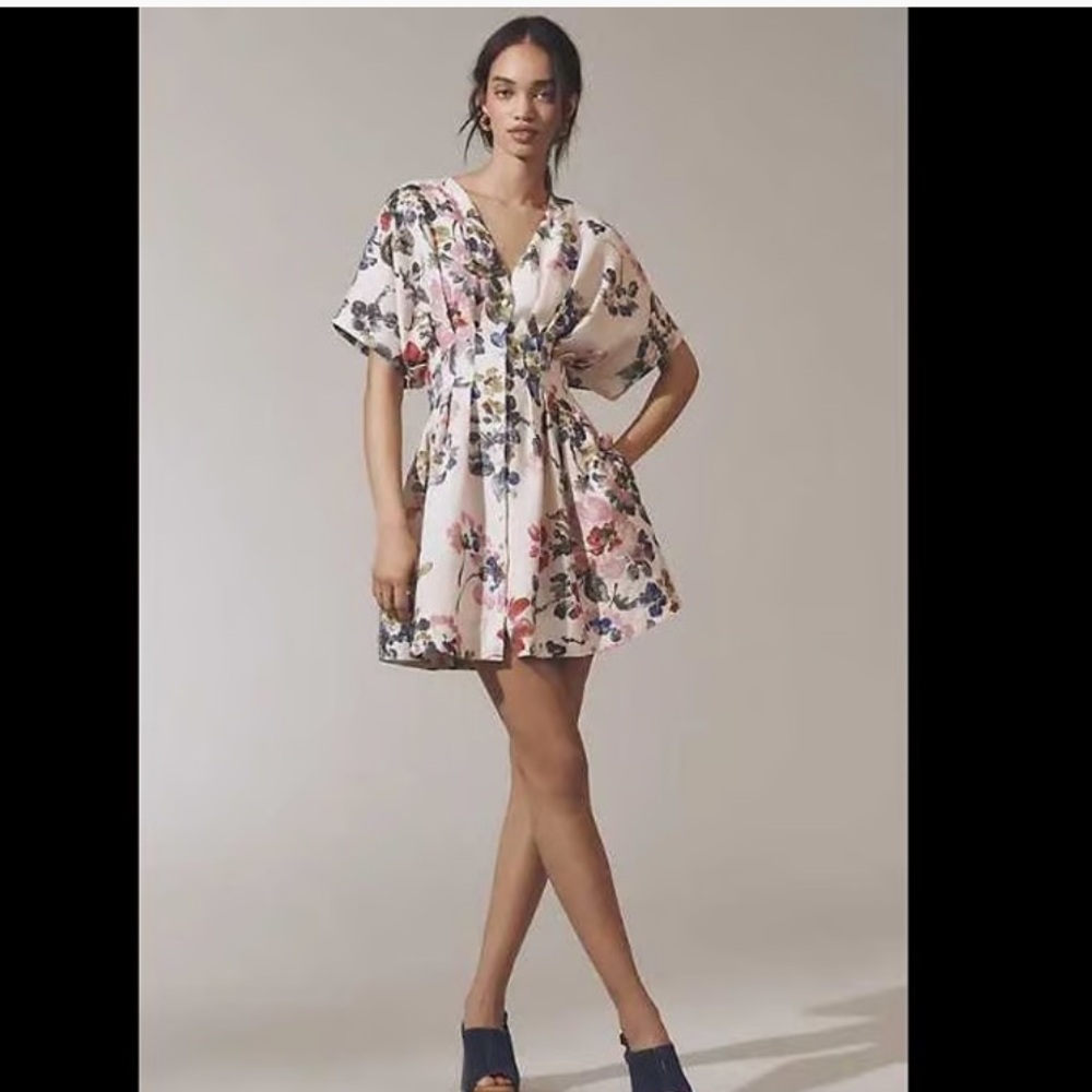 The Tobie linen pleated mini shirt dress in floral